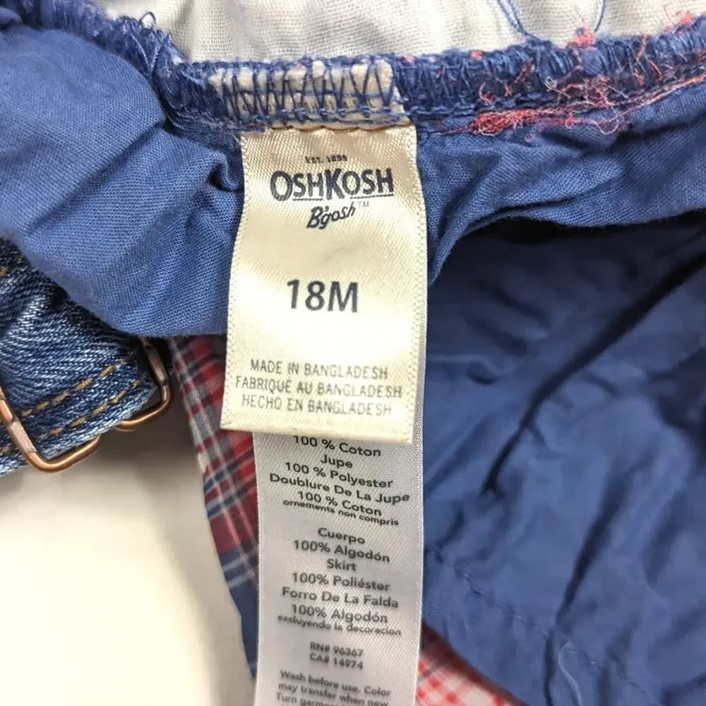 Oshkosh Bgosh Skirtall Girls Sz 18m Denim Tulle Plaid USA RWB